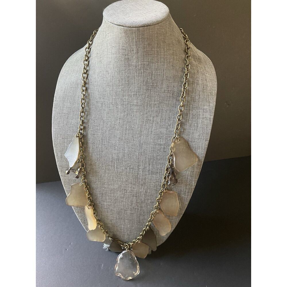 Dell’Olio Necklace Statement Brown Acrylic Art To Wear Bronze Tone Chain 38”